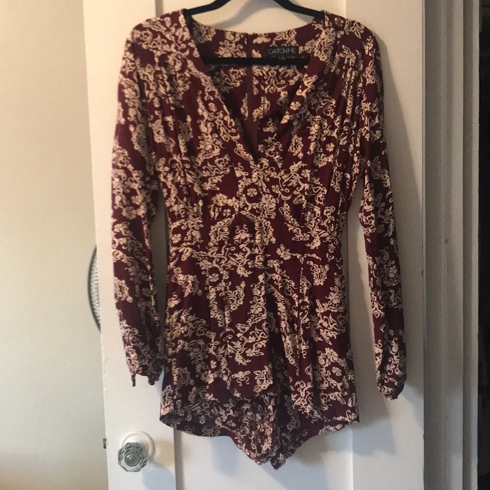Burgundy floral romper